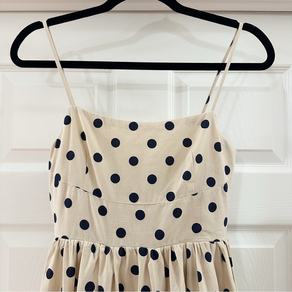 NEW Talulah Cannes Polka Dot Maxi Dress Tan Navy Blue Poplin sz Small - Picture 4 of 8